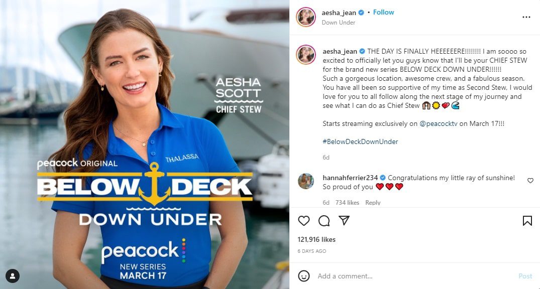 Aesha Scott Returns To Below Deck Down Under [Credit: Aesha Scott/Instagram]