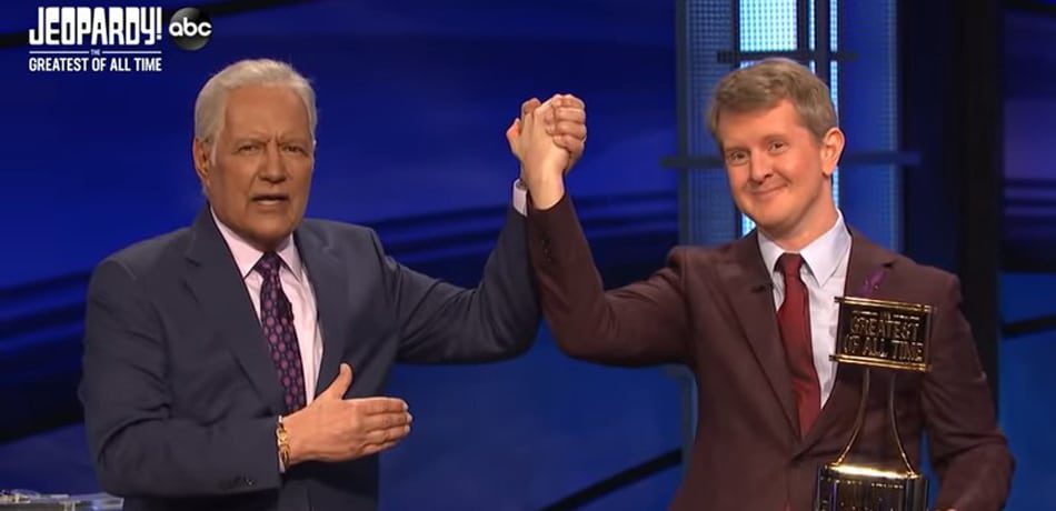 Alex Trebek and Ken Jennings on Jeopardy