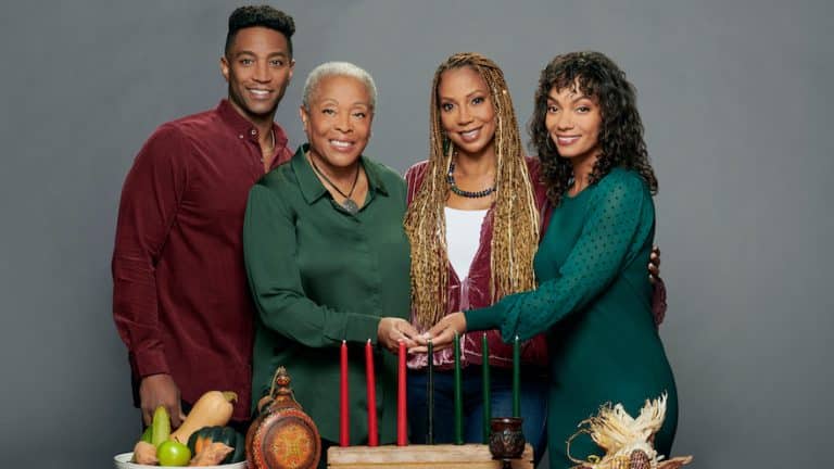 Photo: Brooks Darnell, Darlene Cooke, Holly Robinson Peete, Lyndie Greenwood Credit: ©2022 Hallmark Media/Photographer: Steve Wilkie