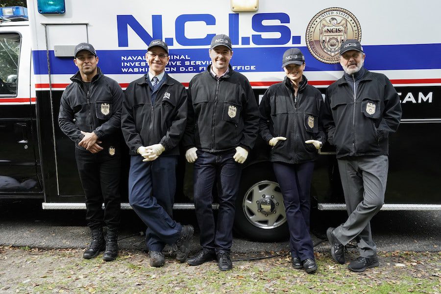 Wilmer Valderrama, Brian Dietzen, Sean Murray, Katrina Law, and Gary Cole. Photo: Robert Voets/CBS ©2023 CBS Broadcasting, Inc. All Rights Reserved.