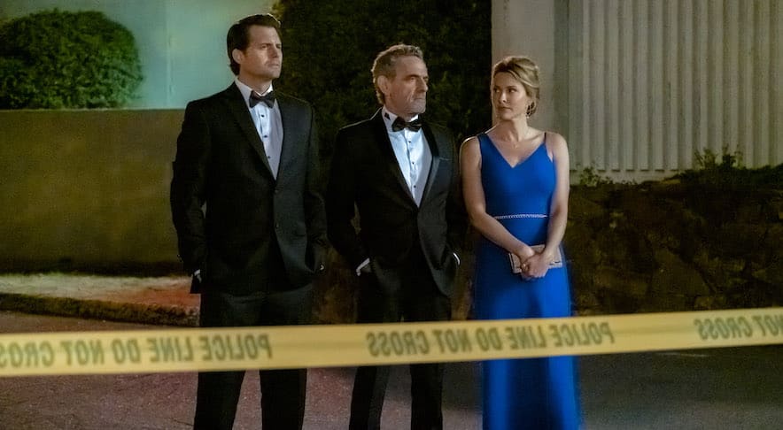 Mystery 101-Photo: Kristoffer Polaha, Robin Thomas, Jill Wagner Credit: ©2019 Crown Media United States LLC/Photographer: Kailey Schwerman