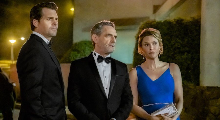 Hallmark Mystery 101 Photo: Kristoffer Polaha, Robin Thomas, Jill Wagner Credit: ©2019 Crown Media United States LLC/Photographer: Kailey Schwerman