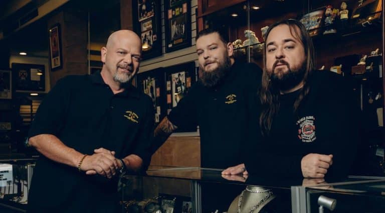 Pawn Stars-L to R: Rick Harrison, Corey Harrison and Chumlee Russell from HISTORY's "Pawn Stars." Photo by: Clarke Tolton Copyright: 2020