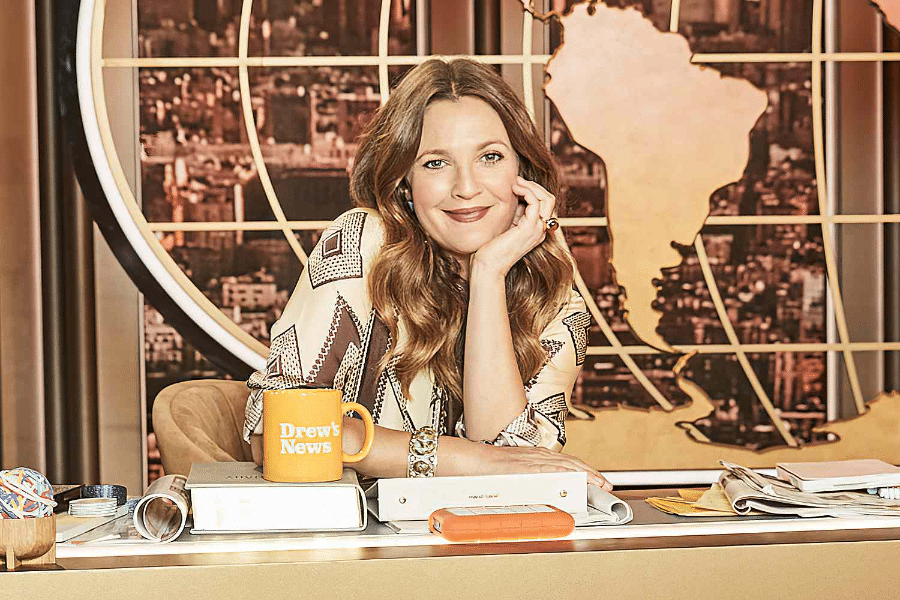 CBS Studios. Drew Barrymore poses for a picture on the set of The Drew Barrymore Show.