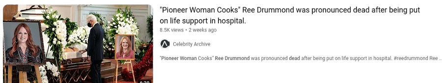 Pioneer Woman Dead - YouTube Screenshot