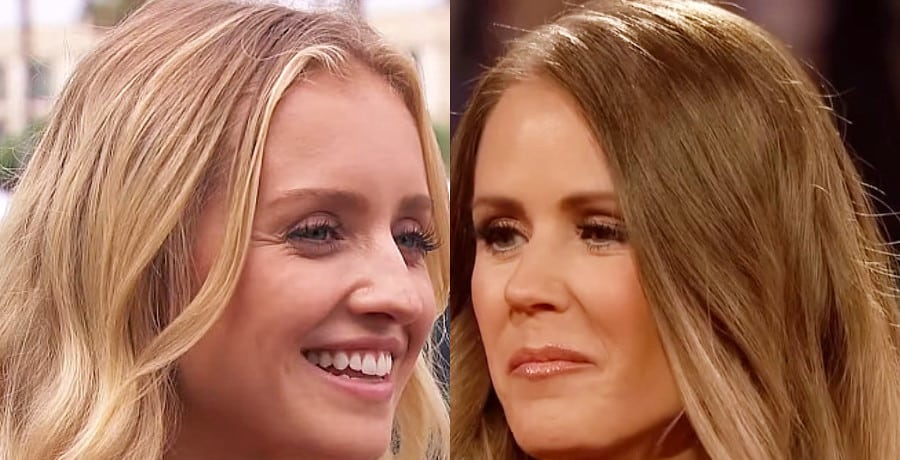 A collage of two women looking at each other.