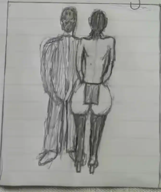 North West draws a realistic rendition of Kanye and Bianca. - TikTok