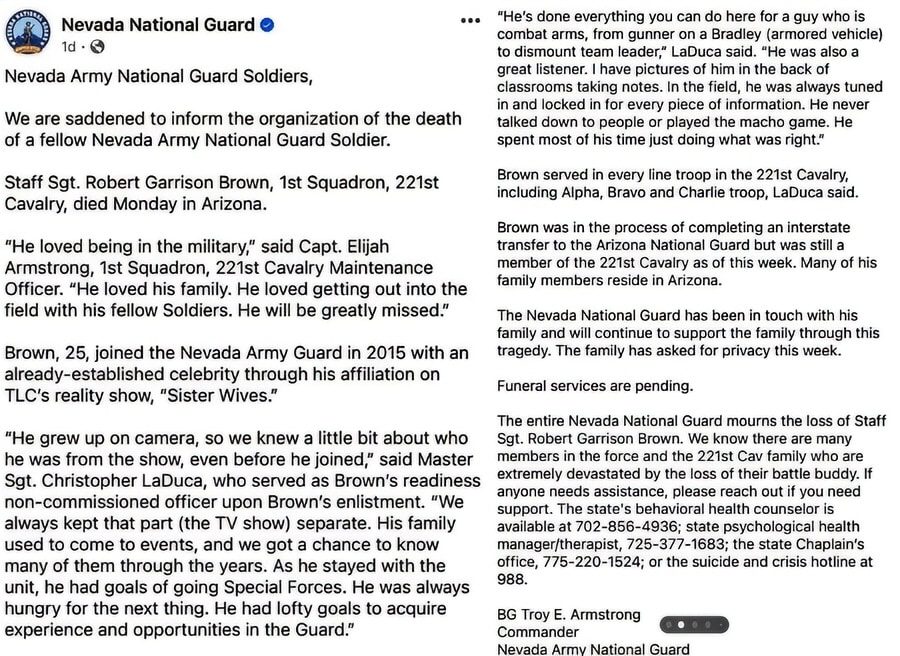 Nevada National Guard Tribute To Garrison Brown - Facebook