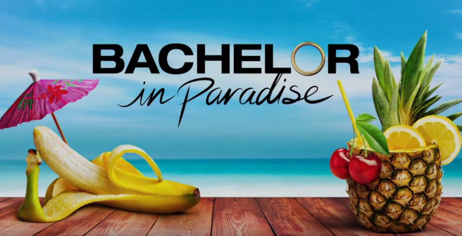 the text 'Bachelor In Paradise' on a blue background