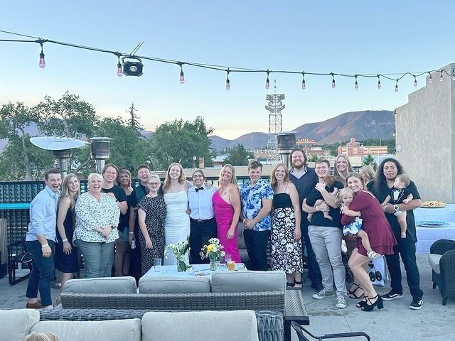 Group shot of the Brown family from Sister Wives at Gwendlyn Brown's wedding. Many of the kids have grown up on camera. - Instagram