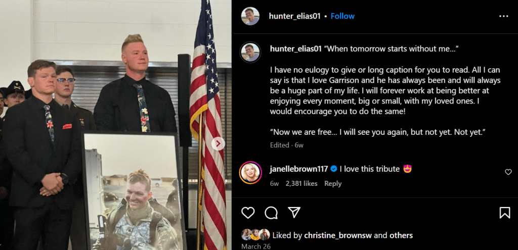 Hunter Brown expresses his deep sadness for the loss of his brother, Garrison Brown. - Instagram