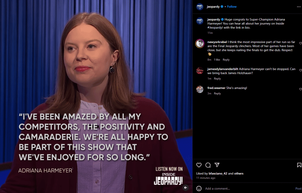 Adriana Harmeyer speaks highly of her competitors. - Instagram