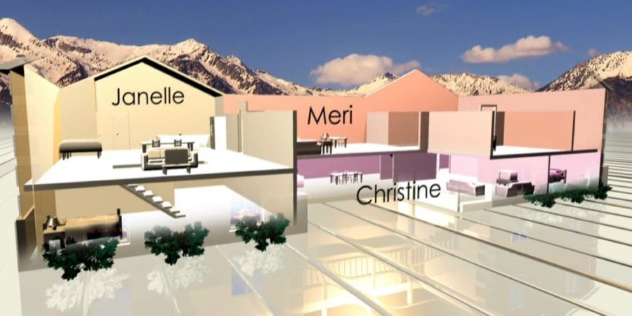 Christine Brown, Meri Brown, Kody Brown, and Janelle Brown share a combined home. - Sister Wives