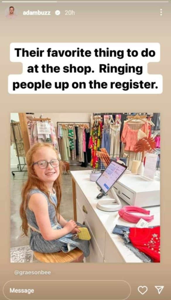 Hazel Busby shows how she helps out at Graeson Bee Boutique. - Instagram