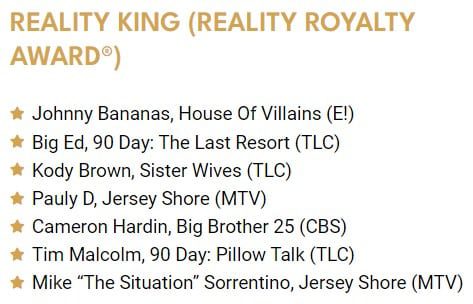 The American Reality Television awards, screenshot from the website