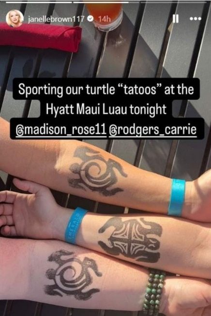 Janelle Brown, Maddie Brown Brush, and Carrie Rodgers show off their tattoos. - Instagram