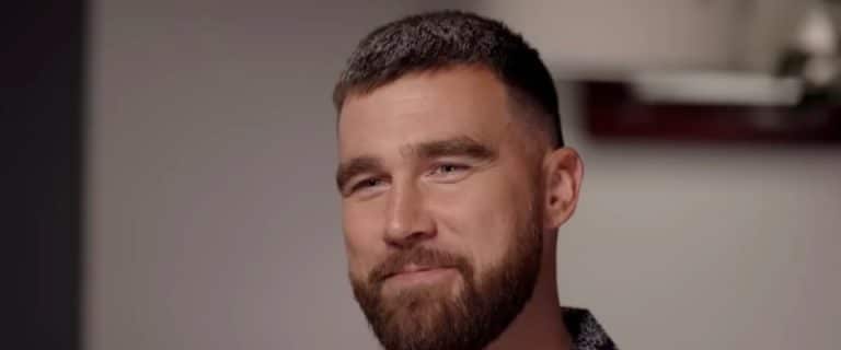 Travis Kelce pictured in an interview with GMA