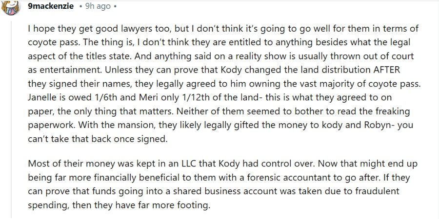 Another fan points out it may not go in Meri and Janelle Brown's favor. - Sister Wives - Reddit