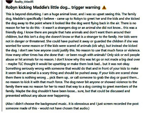 Fans triggered by Robyn Brown kicking Meri's dog. - Reddit