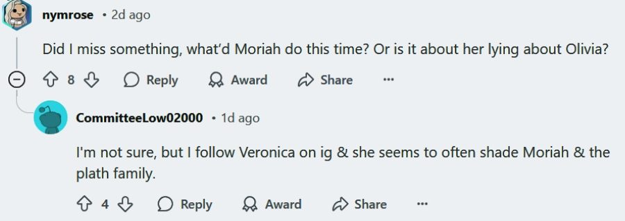 Fans question what Moriah Plath did to get targeted by Veronica Peters. - Reddit