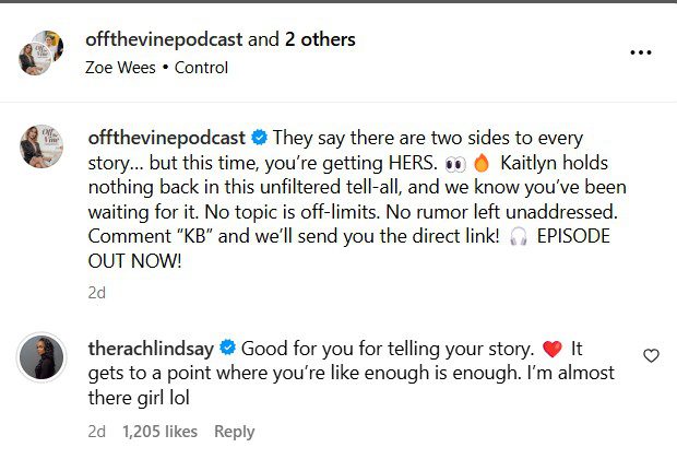 Rachel Lindsay comments Instagram 