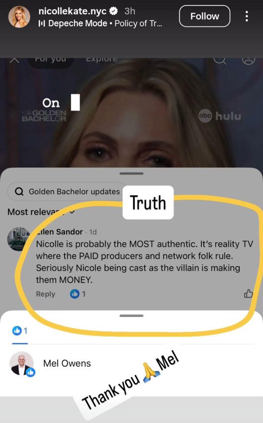 Nicolle Kate Briscoe responds to Mel Owens 'liking' a comment about her/Credit: Reddit