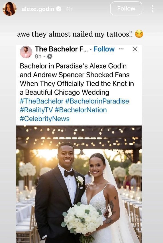 'Bachelor In Paradise' Alexe Godin reacts to her 'secret marriage'/Credit: Instagram
