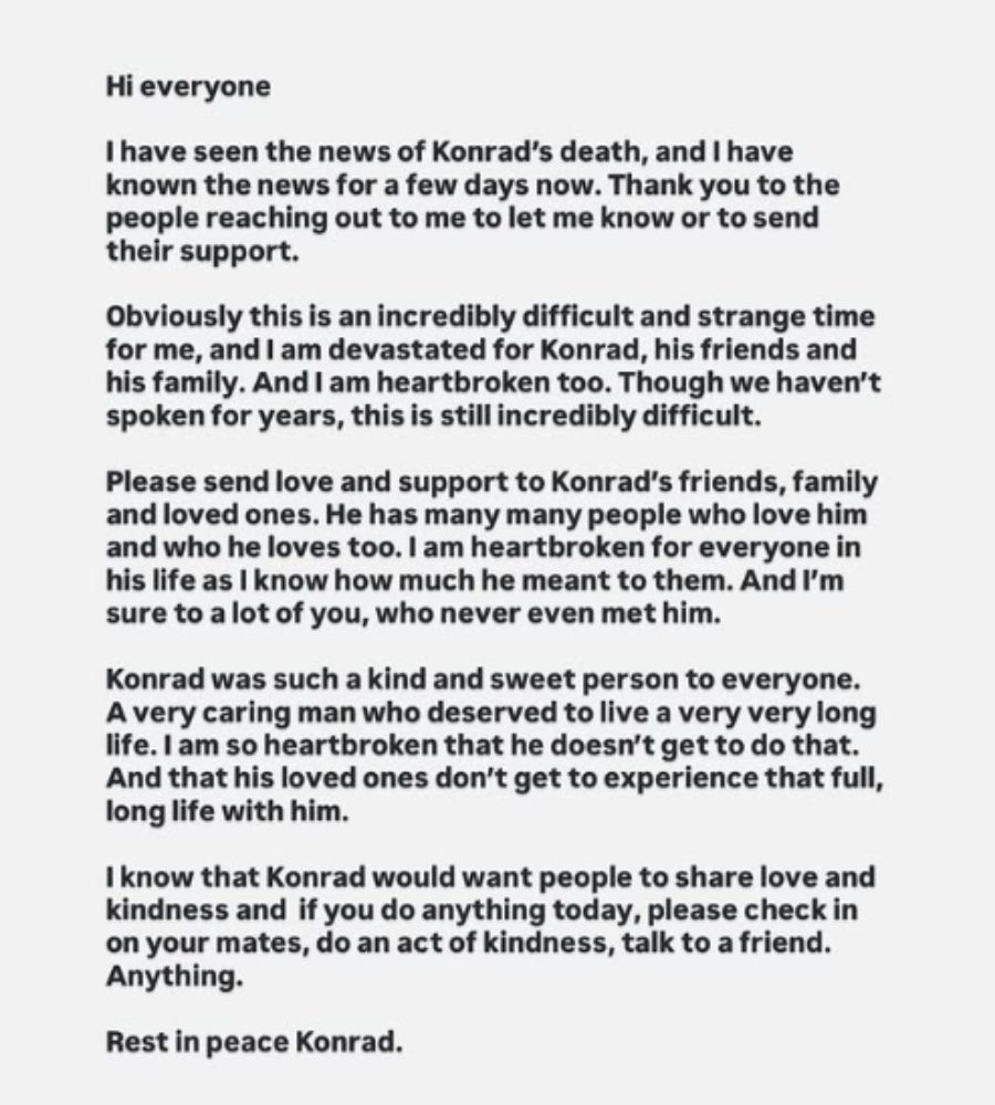 Abbie Chatfield's tribute to Konrad - IG