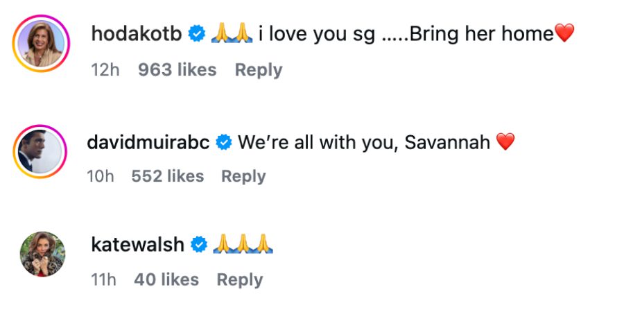 Comments on Savannah Guthrie's post - IG